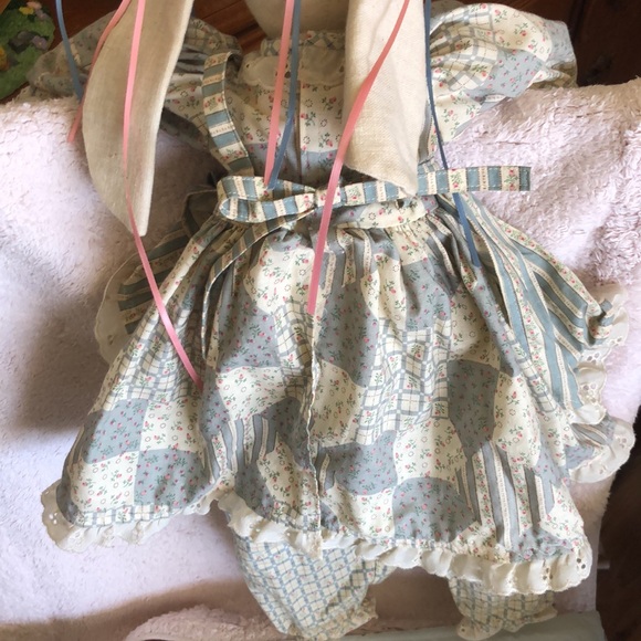 Vtg 80s Hand Made OOAK Bunny Rabbit Doll Fleece Dress Ears Cotton Apron 21” - Picture 7 of 7